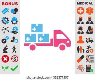 Medication Delivery vector icon. Style is bicolor flat symbol, pink and blue colors, rounded angles, white background.