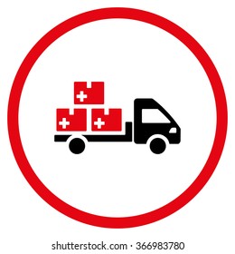 Medication Delivery vector icon. Style is bicolor flat circled symbol, intensive red and black colors, rounded angles, white background.