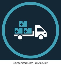 Medication Delivery vector icon. Style is bicolor flat circled symbol, blue and white colors, rounded angles, dark blue background.