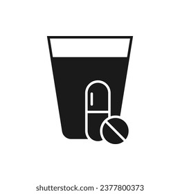Medicación, píldoras de bebida icono estilo plano aislado en fondo blanco. Ilustración del vector