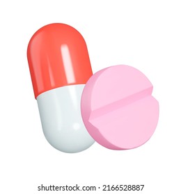 Medication, drug 3d icon. The pill and the tablet. Isolated object on a transparent background