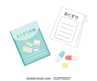 Medication Handbook and Medications .  Vector illustration . Translation: Medicine notebook.