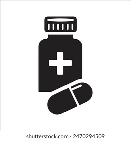 Medication icon. Medicine bottle and capsule icon