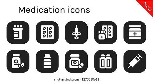  medication icon set. 10 filled medication icons. Simple modern icons about  - Medicine, Pill, Syringe, Drug, Syrup, Pills, Suppositories