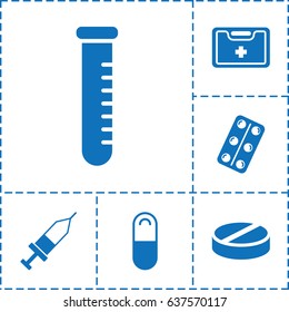 Medication icon. set of 6 medication filled icons such as pill, medical kit, medical pills, injection