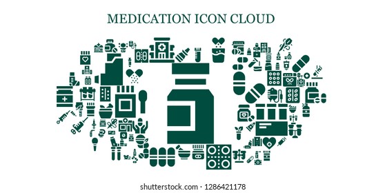  medication icon set. 93 filled medication icons. Simple modern icons about  - Medicine, Nasal spray, Pills, Hospital, Vial, Effervescent, Mortar, Vaccine, Inhaler, Chemical reaction