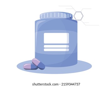 Symbol für Mediation, Vektorgrafik. Medizinische Hilfsgüter werden gezeigt. Pharmacy Store Concept Illustration. Pillen in Blasen, Medikamente in Behältern.