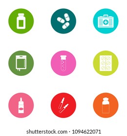Medication icons set. Flat set of 9 medication vector icons for web isolated on white background