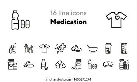 Medication line icon set. Pill, tablet, vitamin. Treatment concept. Can be used for topics like pharmacy, prescription, antibiotic