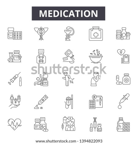 Medication line icon signs.  Linear vector outline illustration set concept.
