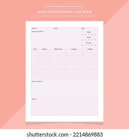 Medication Log Book | Medication Printable Template | Medication Note Book