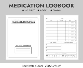 Medication Logbook Or Journal Notebook Planner Template 