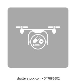 Medication Nanocopter vector icon. Style is flat rounded square button, white and silver colors, white background.