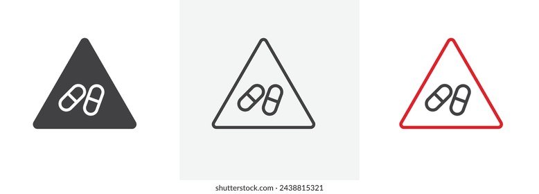 Medication and Narcotics Overdose Warning. Caution Sign for Side Effects of Drugs. Medicinal Hazard Alert.