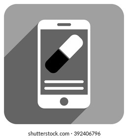 Medication Online Information long shadow vector icon. Style is a flat medication online information iconic symbol on a gray square background.