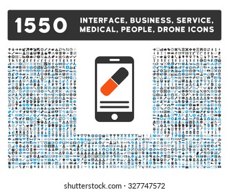 Medication Online Information and other web interface, business tools, people poses, medical service vector icons. Style is flat symbols, bicolored, rounded angles, white background.