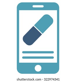 Medication Online Information vector icon. Style is bicolor flat symbol, cyan and blue colors, rounded angles, white background.