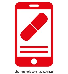 Medication Online Information vector icon. Style is flat symbol, red color, rounded angles, white background.