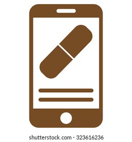 Medication Online Information vector icon. Style is flat symbol, brown color, rounded angles, white background.