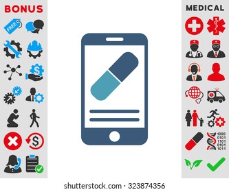 Medication Online Information vector icon. Style is bicolor flat symbol, cyan and blue colors, rounded angles, white background.