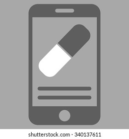 Medication Online Information vector icon. Style is bicolor flat symbol, dark gray and white colors, rounded angles, silver background.