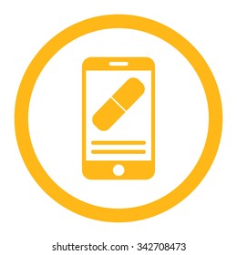 Medication Online Information vector icon. Style is flat rounded symbol, yellow color, rounded angles, white background.