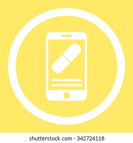 Medication Online Information vector icon. Style is flat rounded symbol, white color, rounded angles, yellow background.