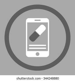 Medication Online Information vector icon. Style is bicolor flat rounded symbol, dark gray and white colors, rounded angles, silver background.