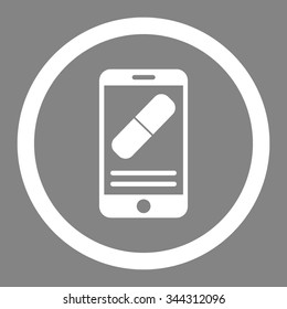 Medication Online Information vector icon. Style is flat rounded symbol, white color, rounded angles, gray background.