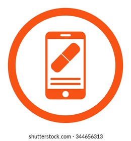 Medication Online Information vector icon. Style is flat rounded symbol, orange color, rounded angles, white background.