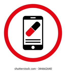 Medication Online Information vector icon. Style is bicolor flat rounded symbol, intensive red and black colors, rounded angles, white background.