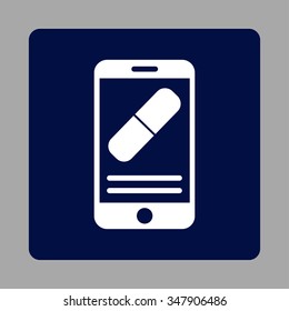 Medication Online Information vector icon. Style is flat rounded square button, white and dark blue colors, silver background.