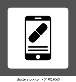Medication Online Information vector icon. Style is flat rounded square button, black and white colors, gray background.