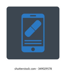 Medication Online Information vector icon. Style is flat rounded square button, smooth blue colors, white background.
