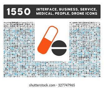 Medication and other web interface, business tools, people poses, medical service vector icons. Style is flat symbols, bicolored, rounded angles, white background.