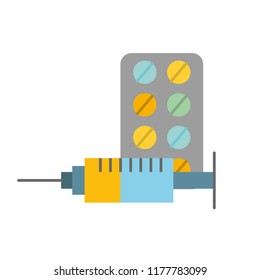 medication packaging pills and syringe