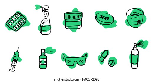 Medication, pharmaceutics concept. Vector illustration
Medicine, pharmacy. Various meds set is protected against disease and drug prevention. Background. Wallpaper.