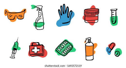 Medication, pharmaceutics concept. Vector illustration
Medicine, pharmacy. Various meds set is protected against disease and drug prevention. Background. Wallpaper.