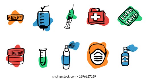 Medication, pharmaceutics concept. Vector illustration
Medicine, pharmacy. Various meds set is protected against disease and drug prevention. Background. Wallpaper.