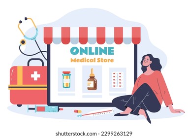 Medication pharmacy order app retail online medical concept. Vector graphic design illustration