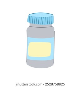 medicamento pílula garrafa desenho animado. frasco de farmácia, tampa de segurança, reabastecimento de dose medicamento pílula frasco sinal.