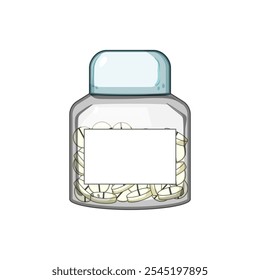 medicamento pílula garrafa desenho animado. frasco de farmácia, tampa de segurança, reabastecimento de dose medicamento pílula frasco sinal.