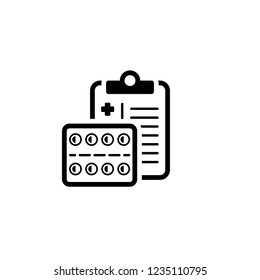 Medication Pills Flat Icon Design. Clipboard with Pills. Medical Services