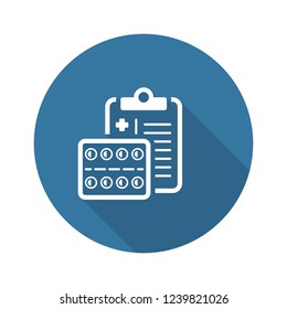 Medication Pills Flat Icon Design. Clipboard with Pills. Medical Services