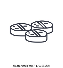medication pills icon over white background, line style, vector illustration