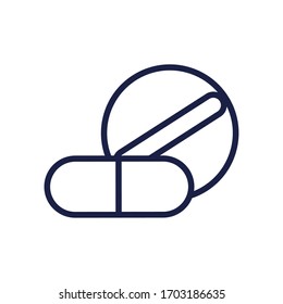 icono de pastillas medicamentosas sobre fondo blanco, estilo de línea, ilustración vectorial
