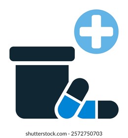 medication pills icon vector. Ideal for medical, healthcare, pharmacy and wellness related graphics, infographics, and digital