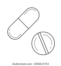 Medication pills vector line icon isolated on white background. Medication pills line icon for infographic, website or app. Icon designed on a grid system.