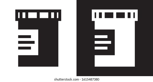 Medication Plastic Jar. Glyph Icon in White and Black Version.