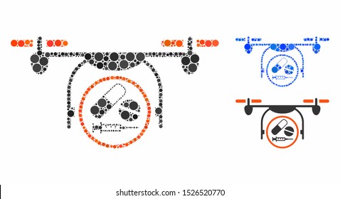 Medication quadcopter composition for medication quadcopter icon of round dots in different sizes and color tinges. Vector round dots are grouped into blue composition.